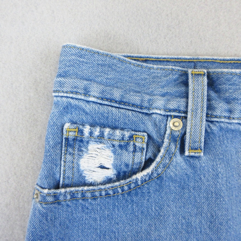 Levi's High Waisted Mom Shorts Women 26 Blue Distressed Denim Cutoffs Frayed Hem - Picture 3 of 12